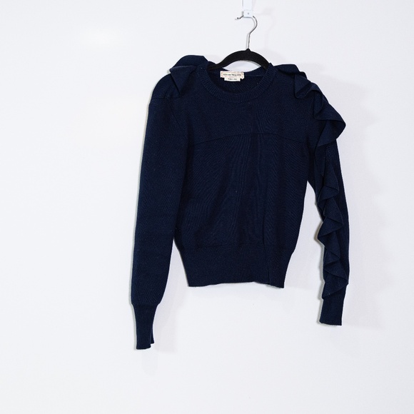 Alexander McQueen Women's Made In Italy Cotton Wool Knit Stretch Ruffle Sweater